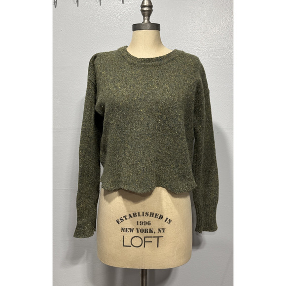 Rebecca Minkoff Womens Merino Wool Blend Cropped Sweater Green Speckled Size S - Picture 1 of 11